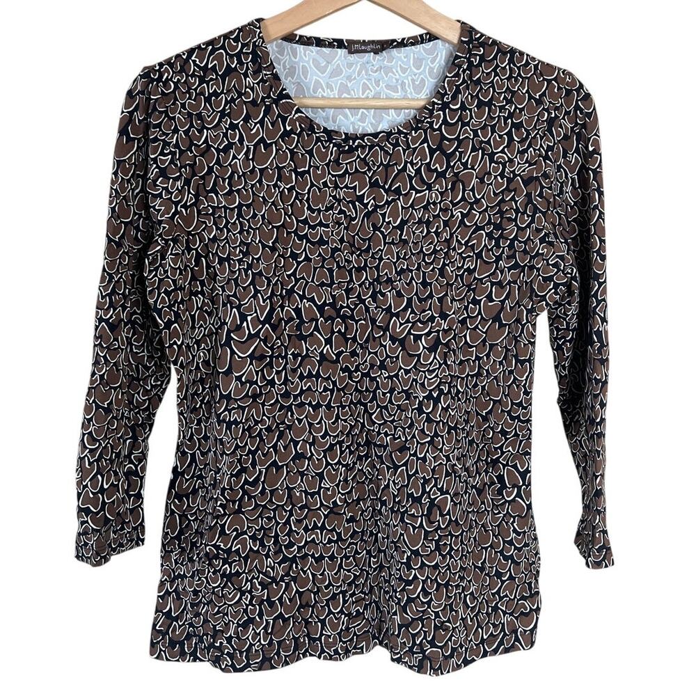 J. McLaughlin Animal Print Black/Brown Women Top Medium
